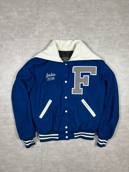 Varsity jacket with zipped hood