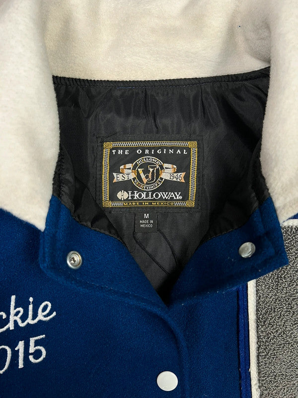 Varsity jacket with zipped hood