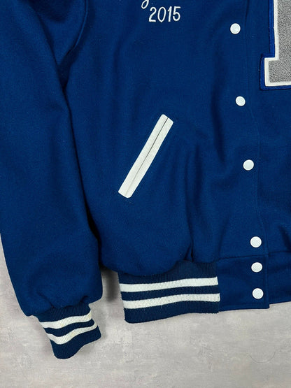 Varsity jacket with zipped hood