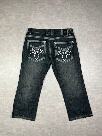 Victorious Y2K black denim embroidered details