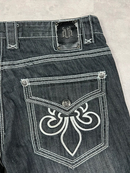 Victorious Y2K black denim embroidered details