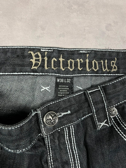 Victorious Y2K black denim embroidered details